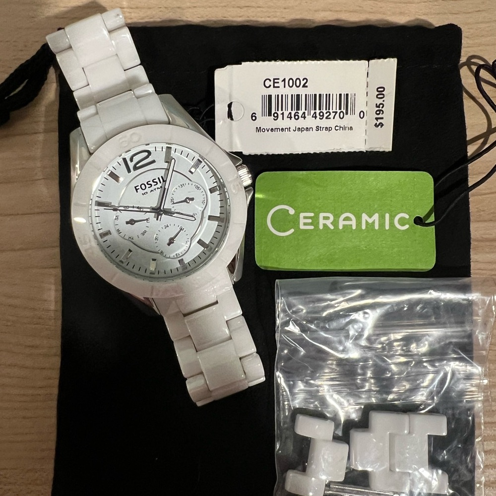 Fossil Women's White Ceramic Watch Multifunction Dials